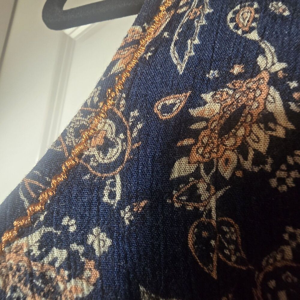 Market & Spruce Navy Lined Paisley With Orange Accents Mini Dress Womens Medium - Picture 5 of 5